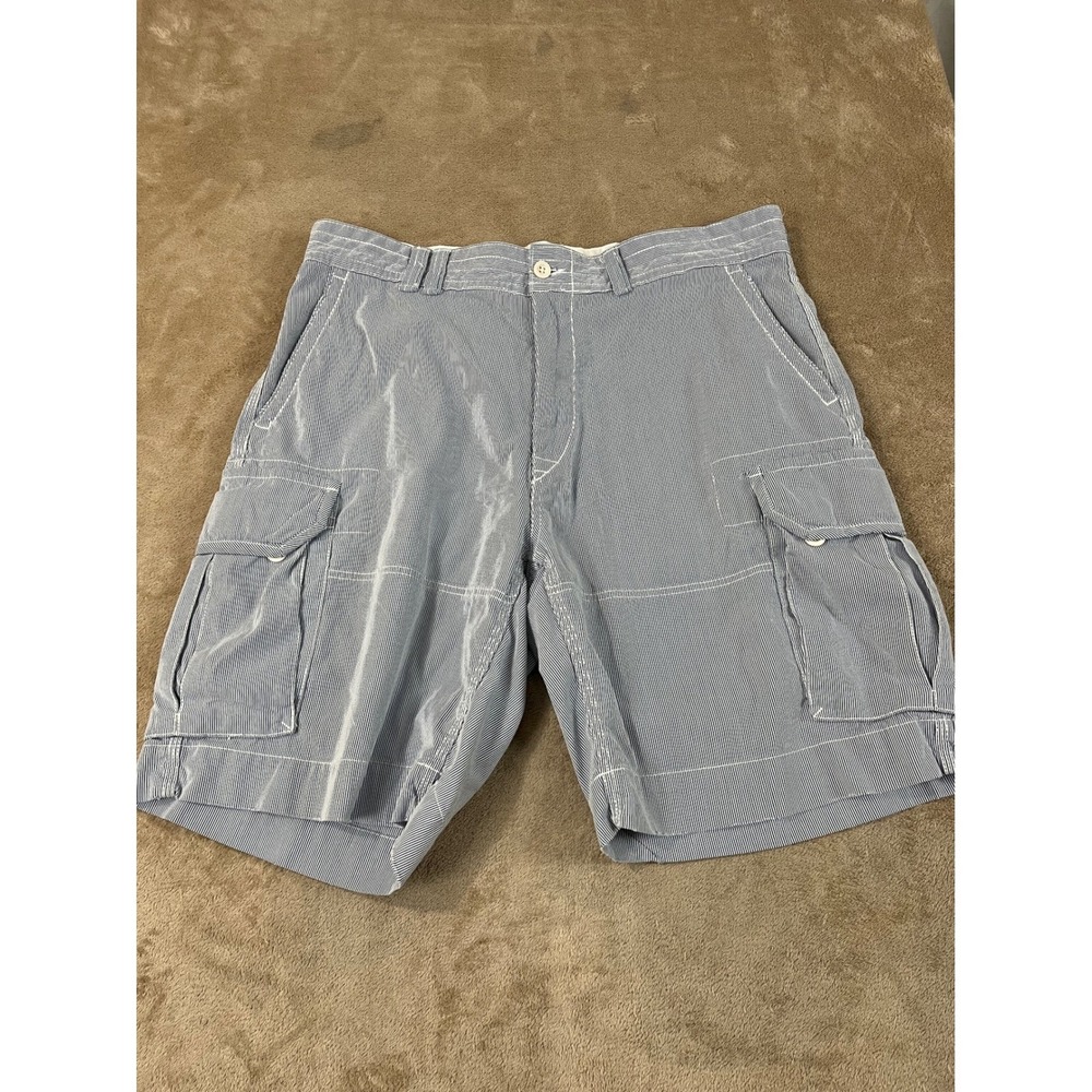 Polo Ralph Lauren Seersucker Cargo Shorts Men's 38 Blue White Chino Cotton GOOD